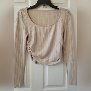 SHEIN Beige Ribbed Long Sleeve Crop Top
